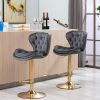 Set of 2 Bar Stools,with Chrome Footrest and Base Swivel Height Adjustable Mechanical Lifting Velvet + Golden Leg Simple Bar Stool-gray